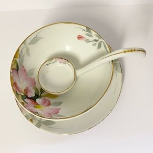 Vintage Noritake Hand Painted Cherry Blossom Sauce Bowl Ladle Saucer